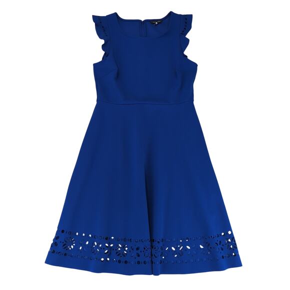 Banana Republic Cobalt Blue Short Sleeve Dress Laser Cut Ponte Women's Size 4 - Picture 1 of 9